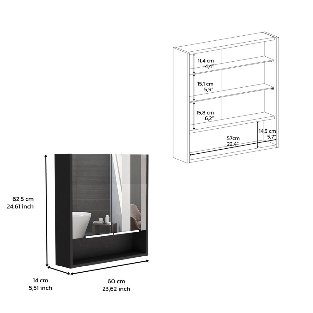 24" Black Wood Wall Mounted Double Door Medicine Cabinet — view 4