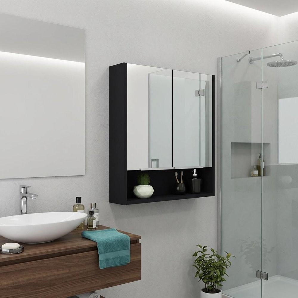 24" Black Wood Wall Mounted Double Door Medicine Cabinet — view 5