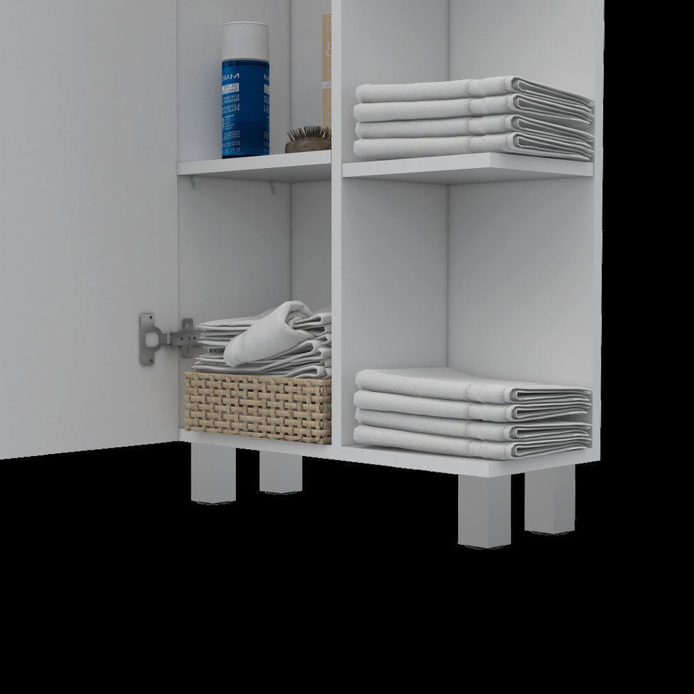 20" White Wood Single Door Linen Cabinet — view 3