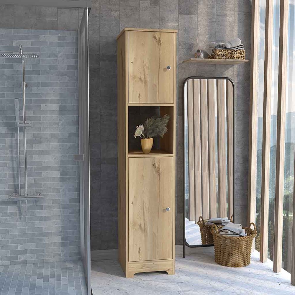 14" Natural Wood Double Door Linen Cabinet — view 1