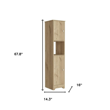 14" Natural Wood Double Door Linen Cabinet