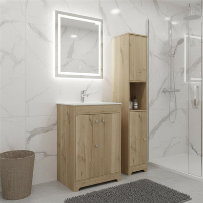 14" Natural Wood Double Door Linen Cabinet