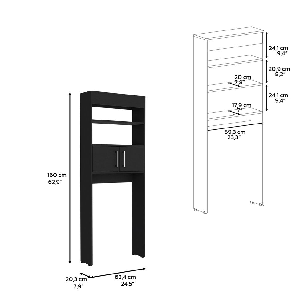 25" Black Wood Recessed Double Door Over-the-Toilet Storage — view 3