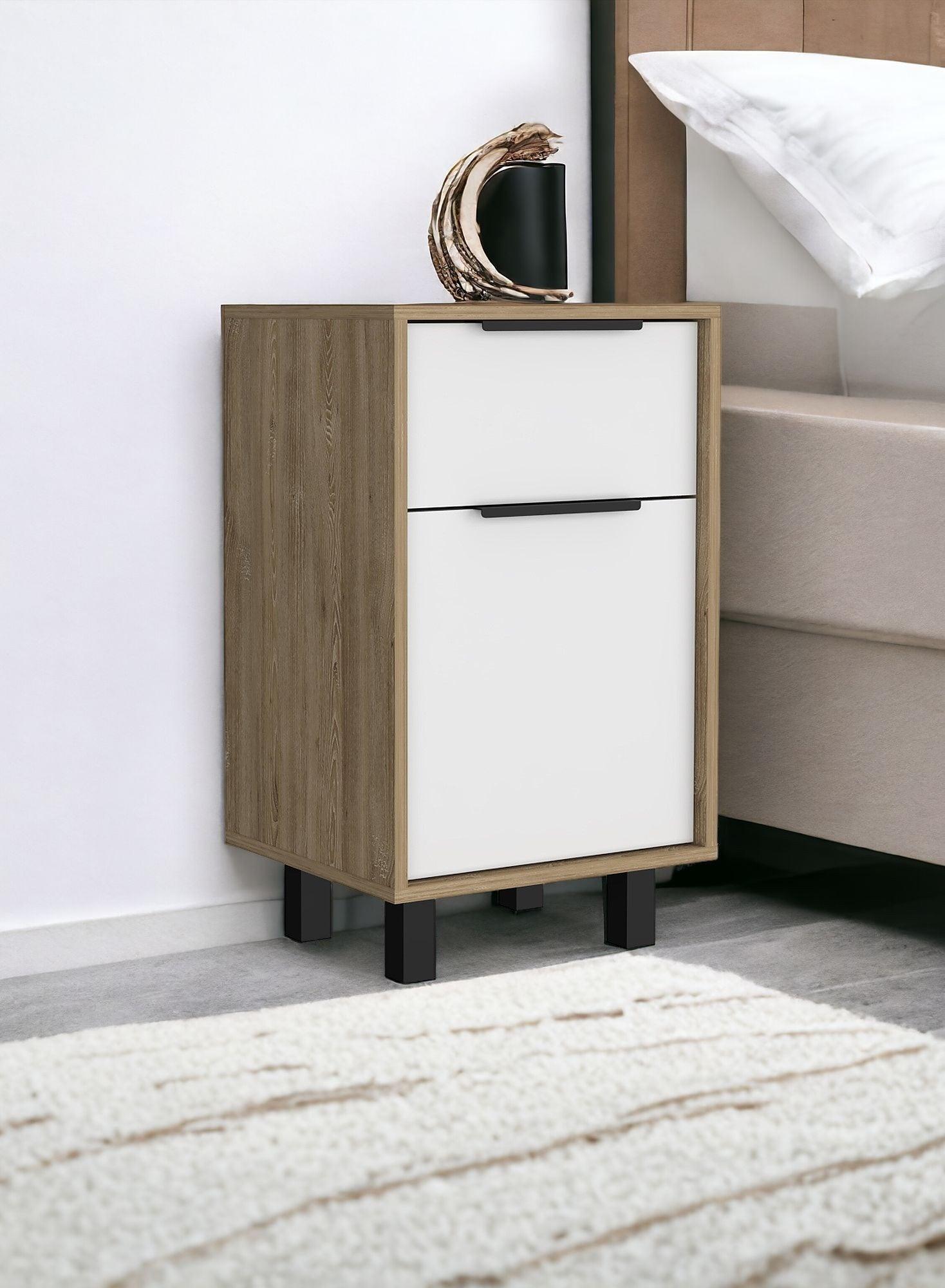 28" White One Drawer Faux Wood Nightstand With Storage - FurniFindUSA