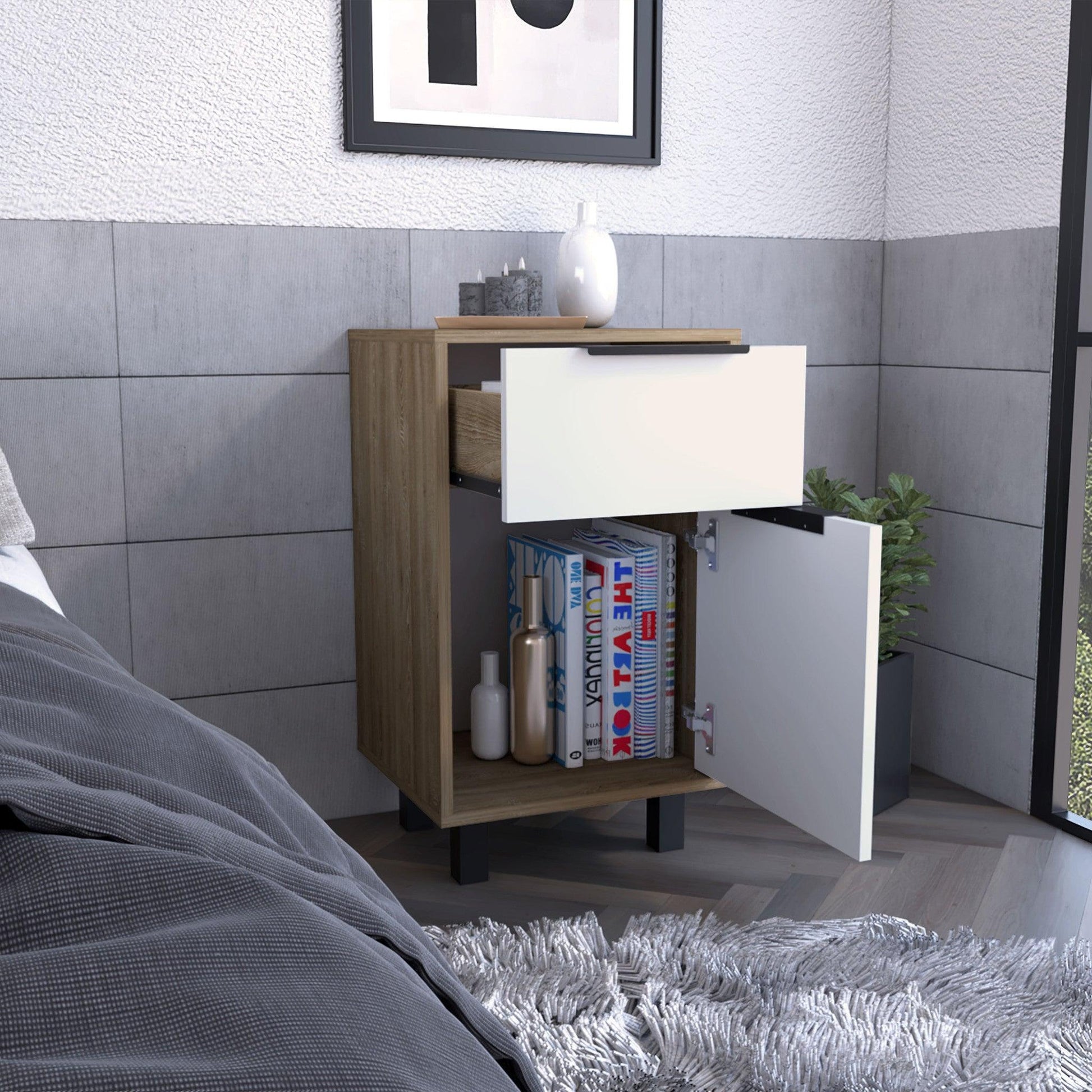 28" White One Drawer Faux Wood Nightstand With Storage - FurniFindUSA