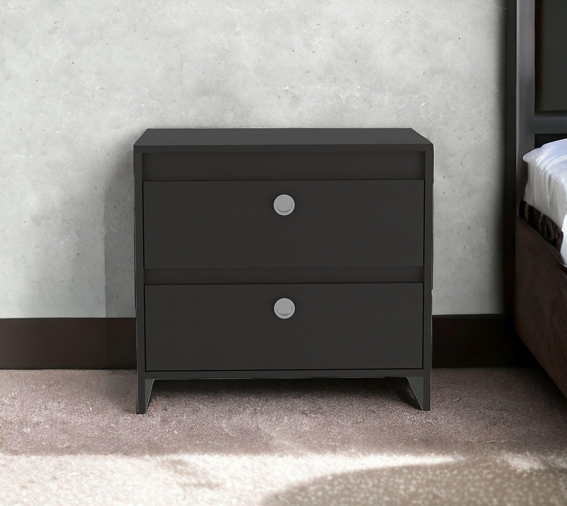 22" Black Two Drawer Faux Wood Nightstand - FurniFindUSA