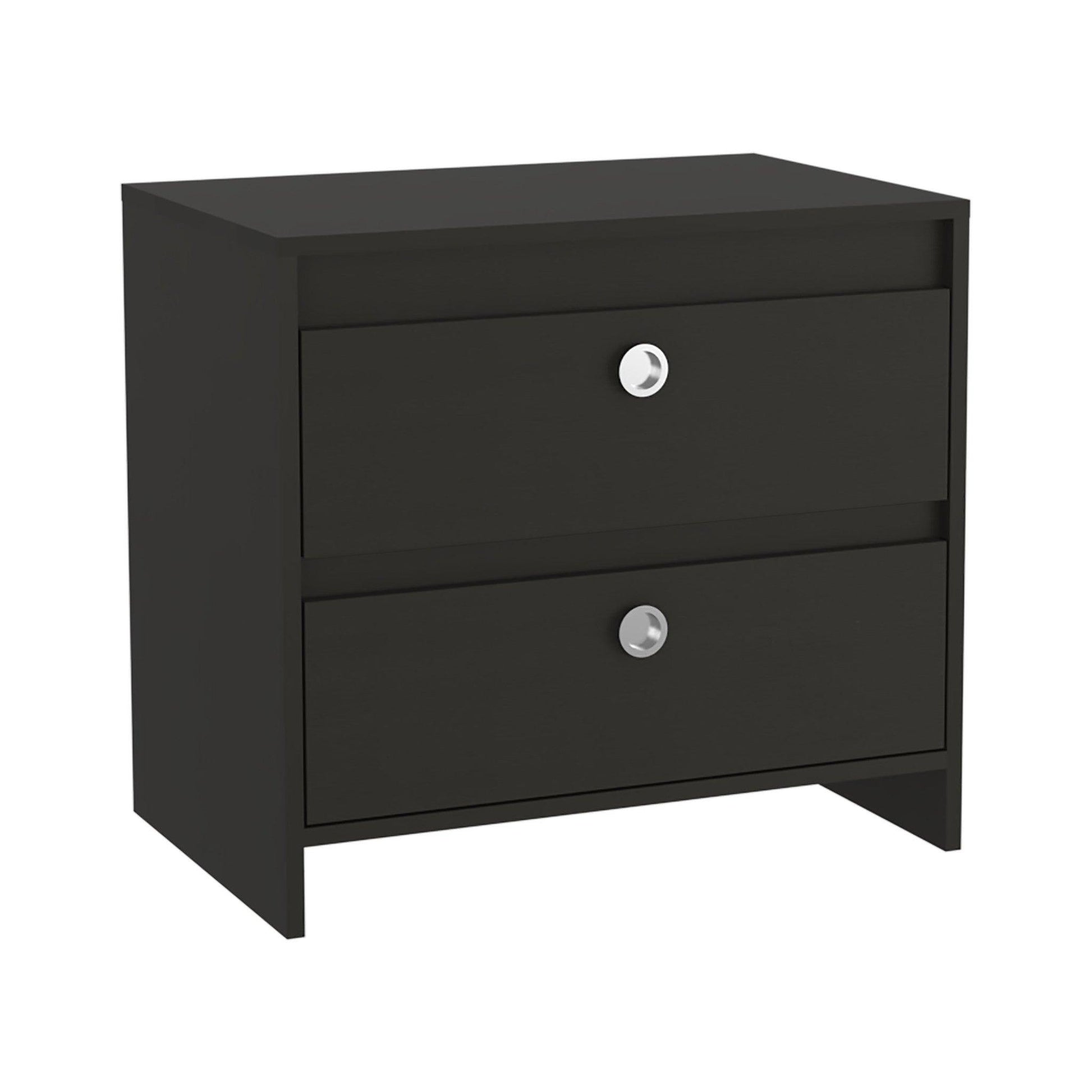 22" Black Two Drawer Faux Wood Nightstand - FurniFindUSA