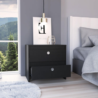 22" Black Two Drawer Faux Wood Nightstand - FurniFindUSA