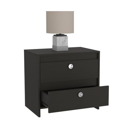 22" Black Two Drawer Faux Wood Nightstand - FurniFindUSA
