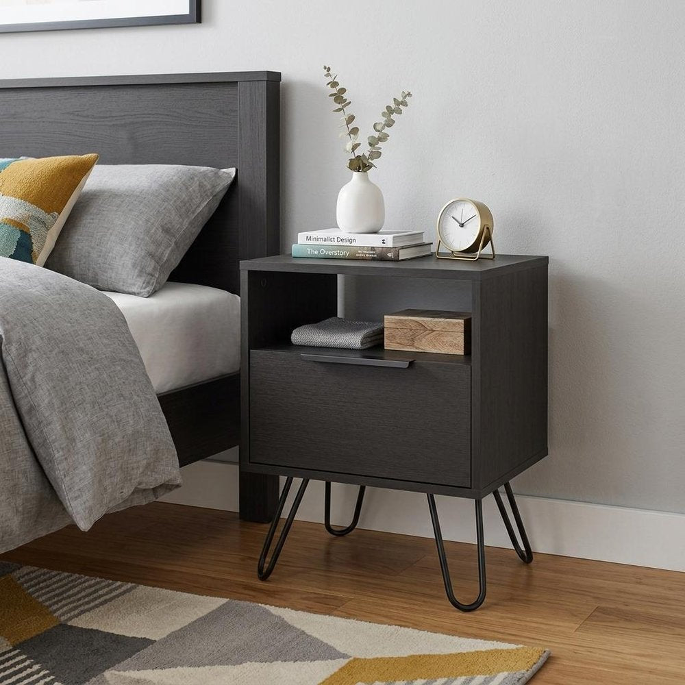 22" Black Wood Nightstand HomeRoots
