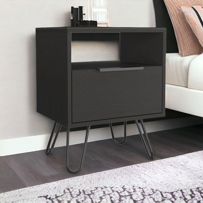 22" Black Faux Wood Nightstand With Storage - FurniFindUSA