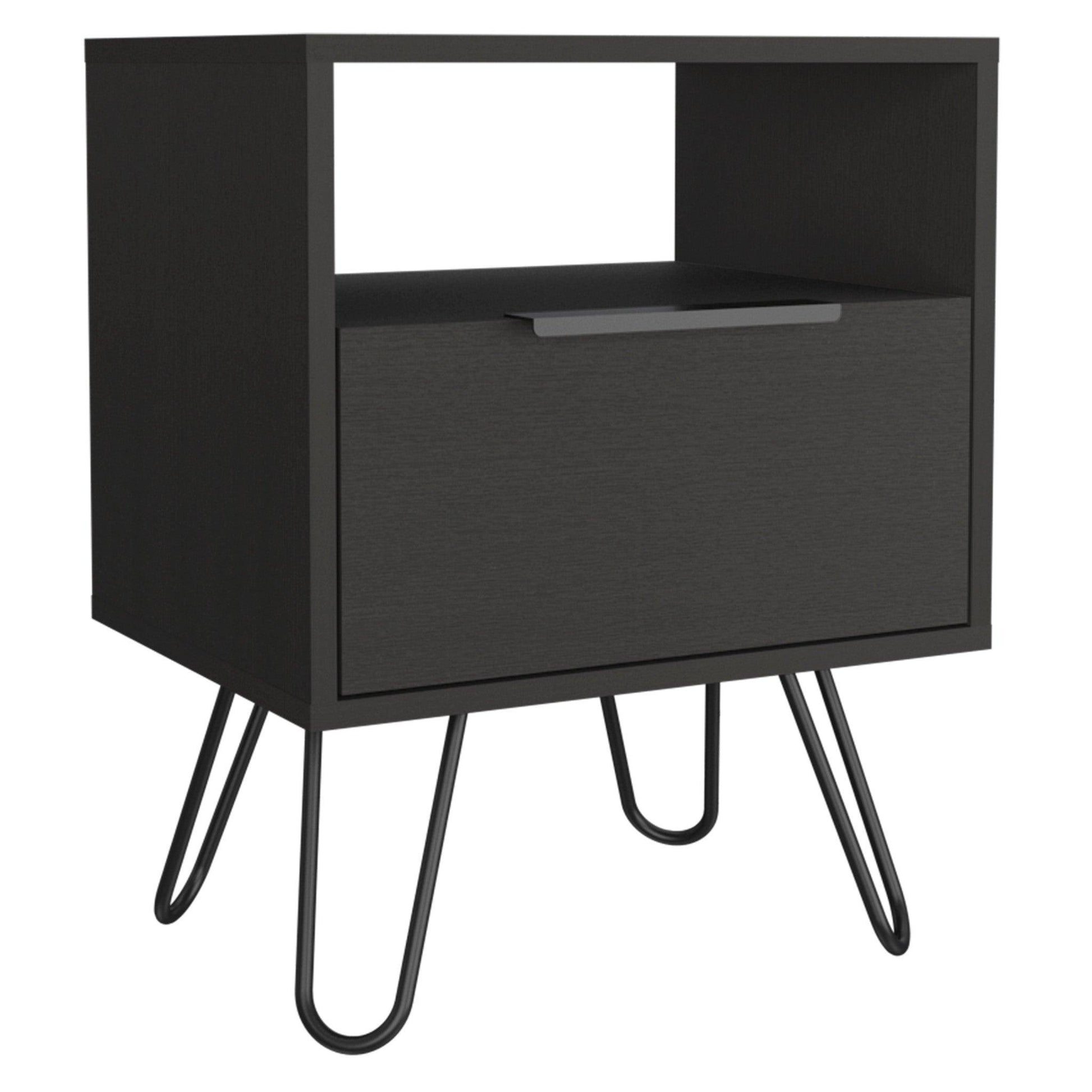 22" Black Faux Wood Nightstand With Storage - FurniFindUSA