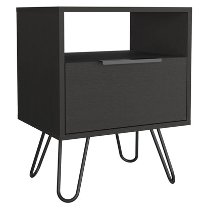 22" Black Faux Wood Nightstand With Storage - FurniFindUSA