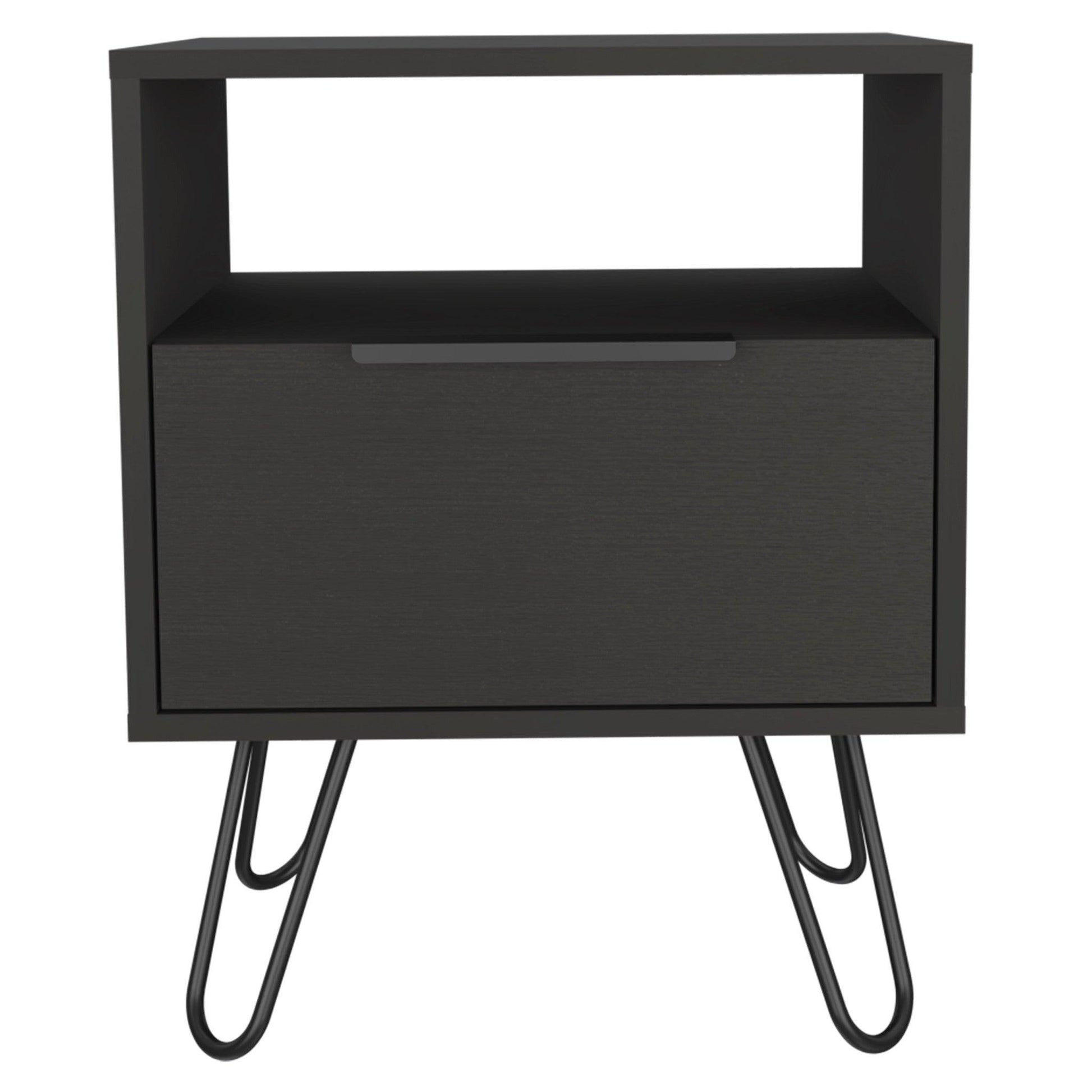 22" Black Faux Wood Nightstand With Storage - FurniFindUSA