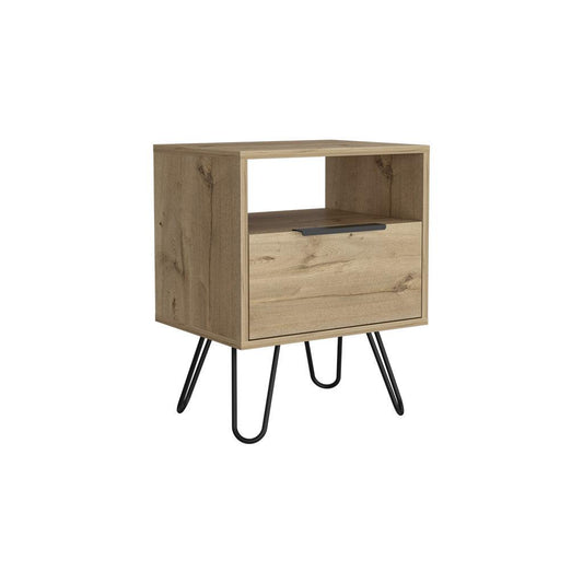 22" Beige Faux Wood Nightstand With Storage - FurniFindUSA