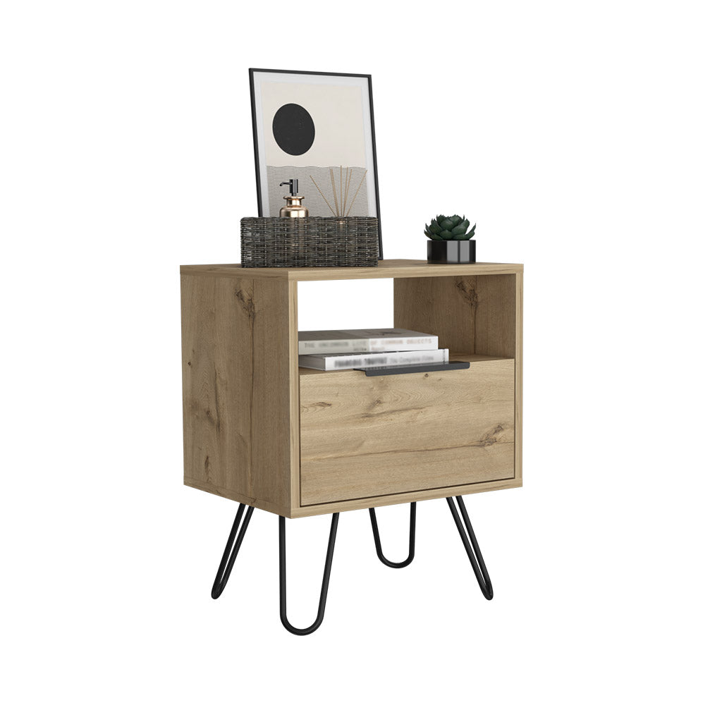 22" Beige Faux Wood Nightstand With Storage