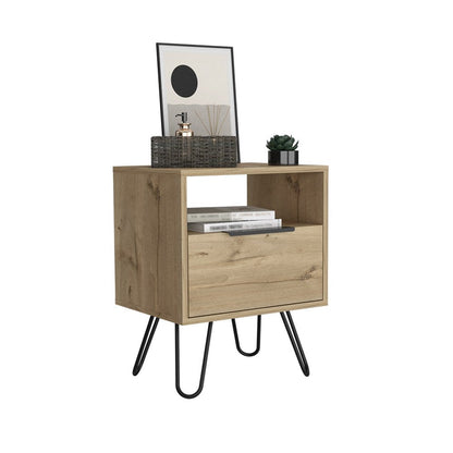 22" Beige Wood Nightstand HomeRoots