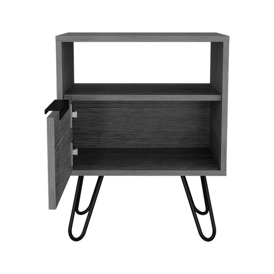 22" Gray Faux Wood Nightstand With Storage - FurniFindUSA