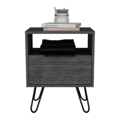 22" Gray Faux Wood Nightstand With Storage - FurniFindUSA