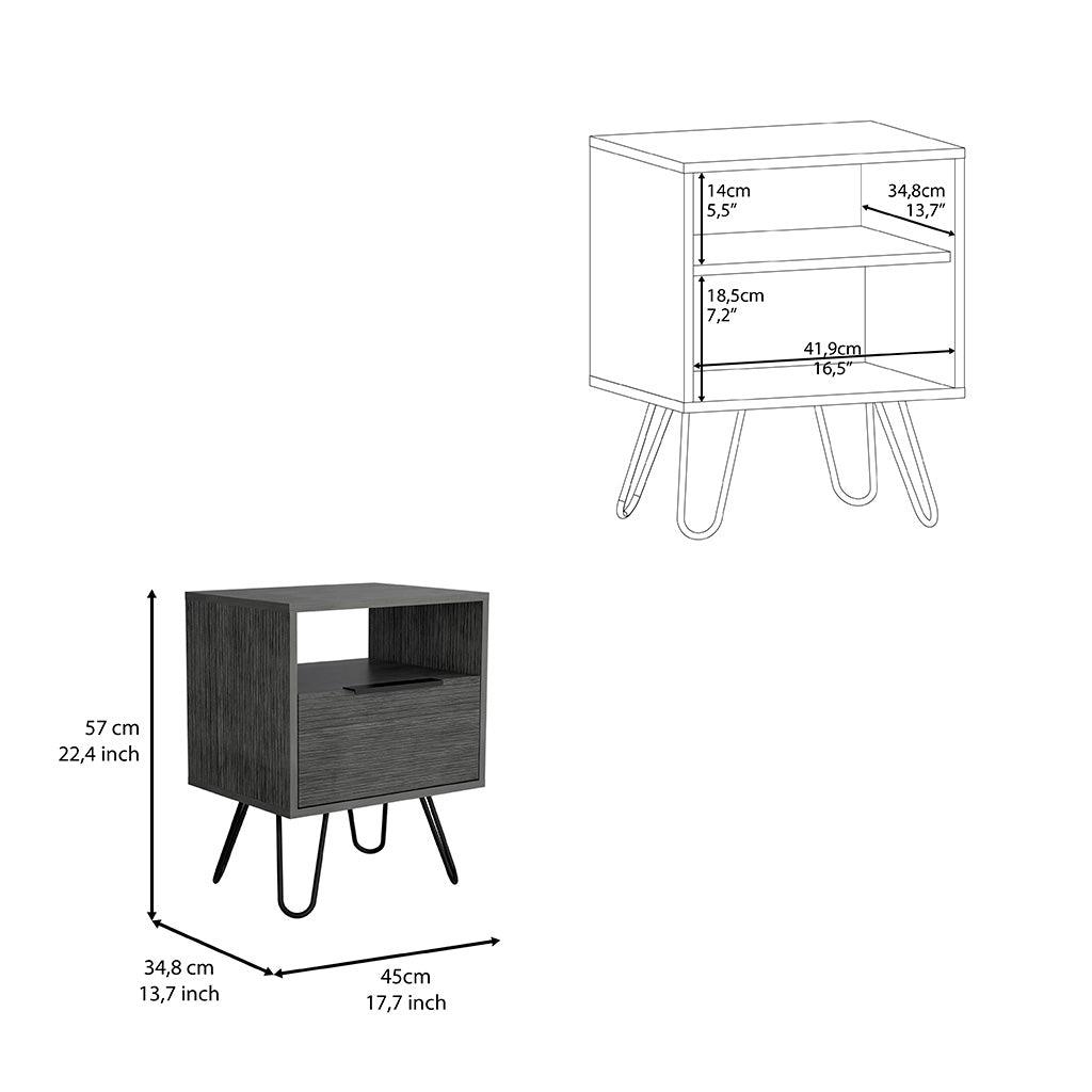 22" Gray Faux Wood Nightstand With Storage - FurniFindUSA