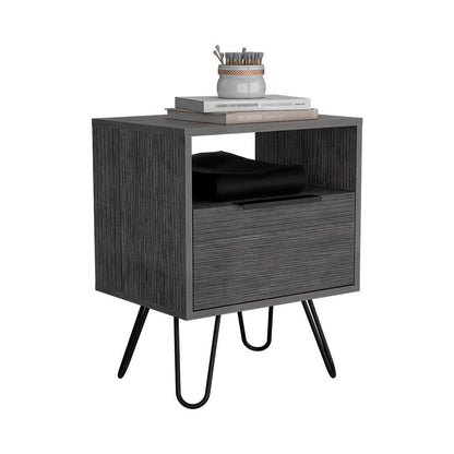 22" Gray Faux Wood Nightstand With Storage - FurniFindUSA