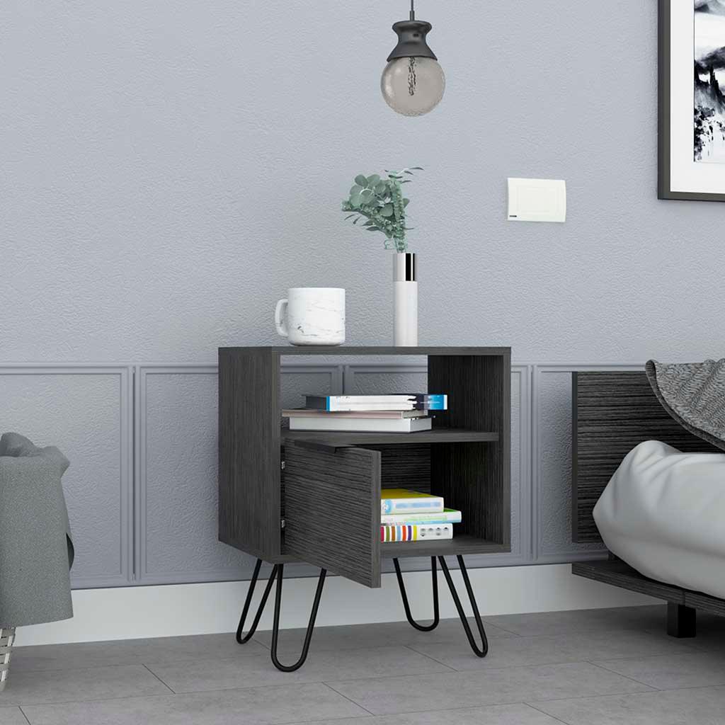 22" Gray Faux Wood Nightstand With Storage - FurniFindUSA