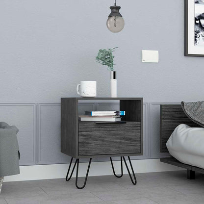 22" Gray Faux Wood Nightstand With Storage - FurniFindUSA