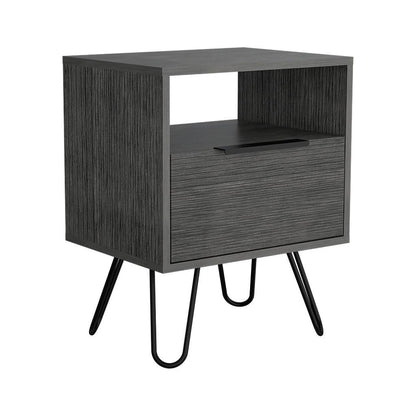 22" Gray Faux Wood Nightstand With Storage - FurniFindUSA