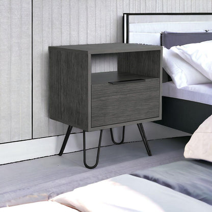 22" Gray Faux Wood Nightstand With Storage - FurniFindUSA