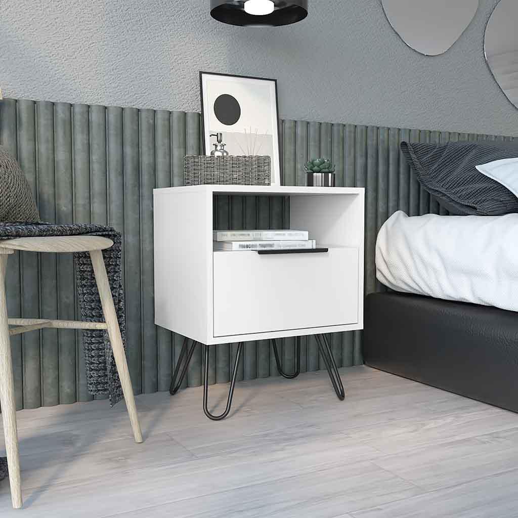 22" White Faux Wood Nightstand With Storage - FurniFindUSA