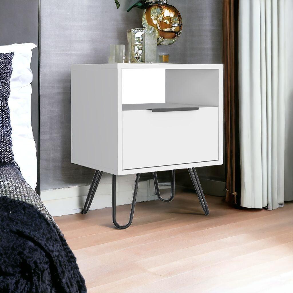 22" White Faux Wood Nightstand With Storage - FurniFindUSA