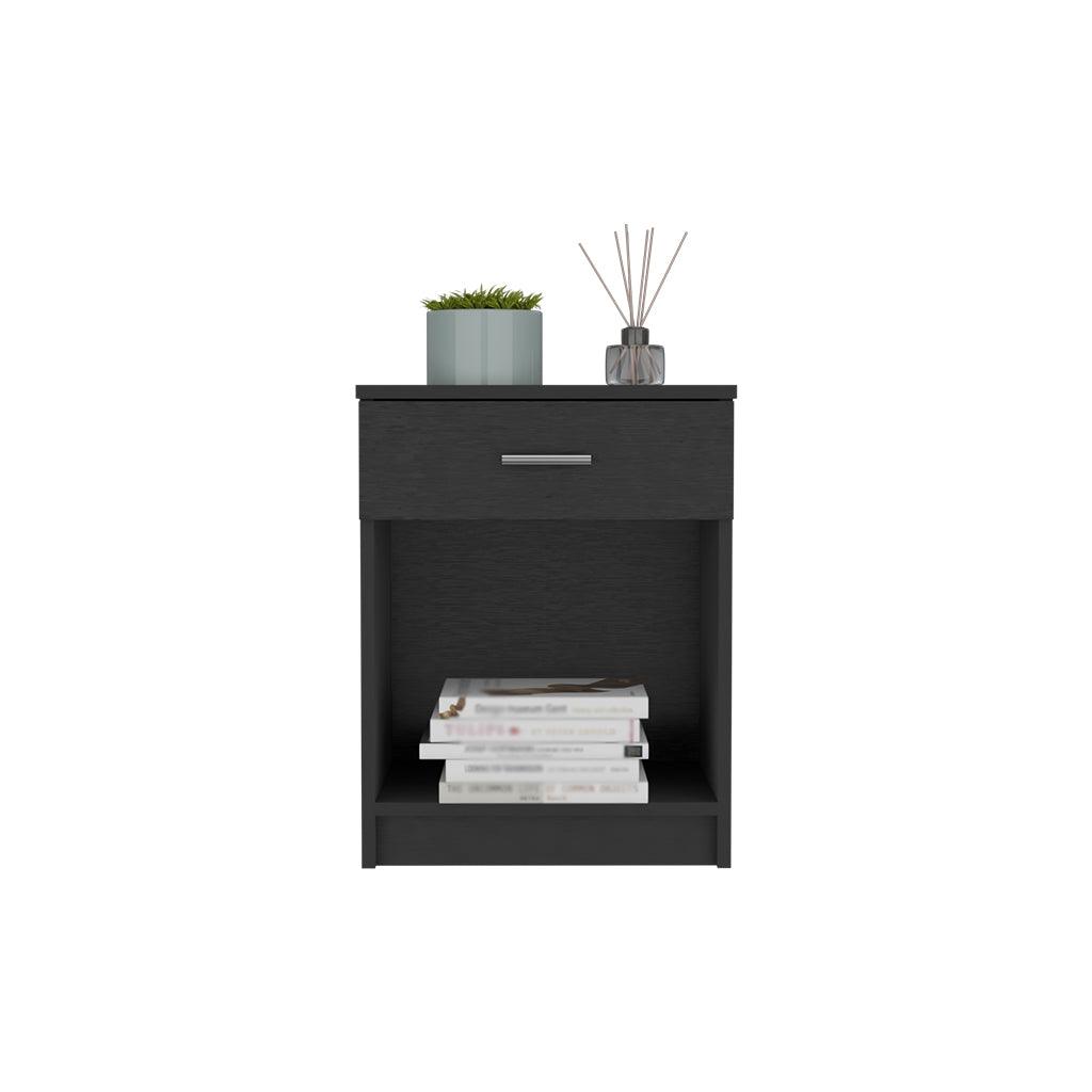 22" Black One Drawer Faux Wood Nightstand - FurniFindUSA