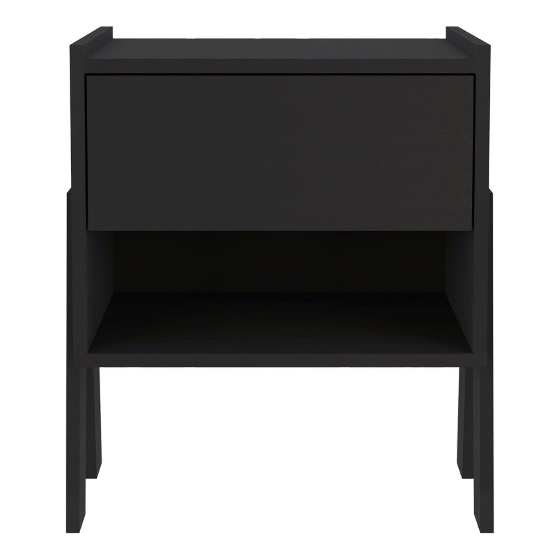 22" Black One Drawer Faux Wood Nightstand - FurniFindUSA