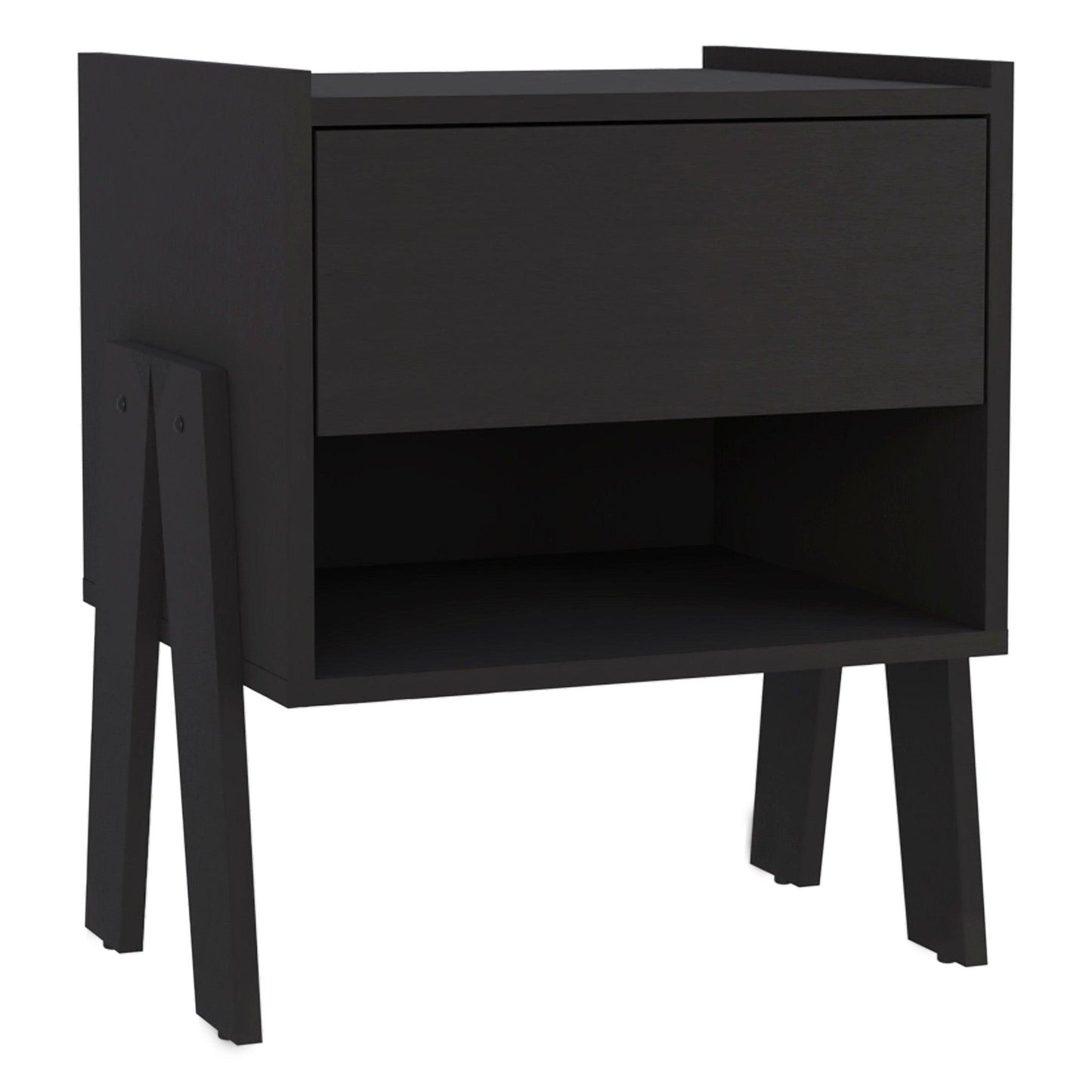 22" Black One Drawer Faux Wood Nightstand - FurniFindUSA