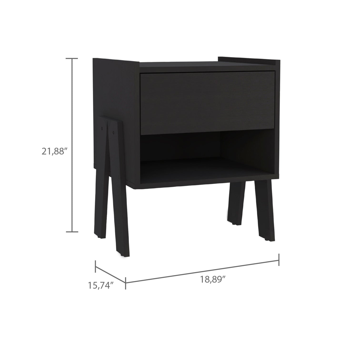 22" Black One Drawer Faux Wood Nightstand