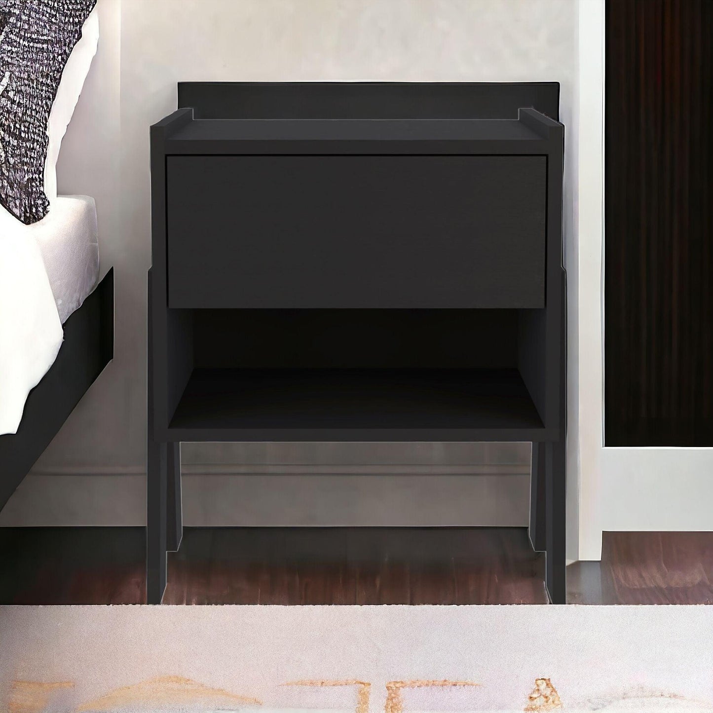 22" Black One Drawer Faux Wood Nightstand - FurniFindUSA