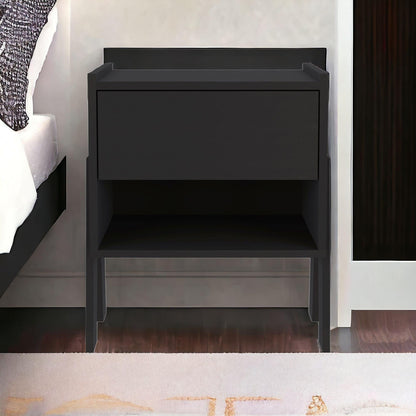 22" Black One Drawer Faux Wood Nightstand - FurniFindUSA