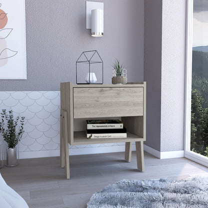 22" Gray One Drawer Faux Wood Nightstand - FurniFindUSA