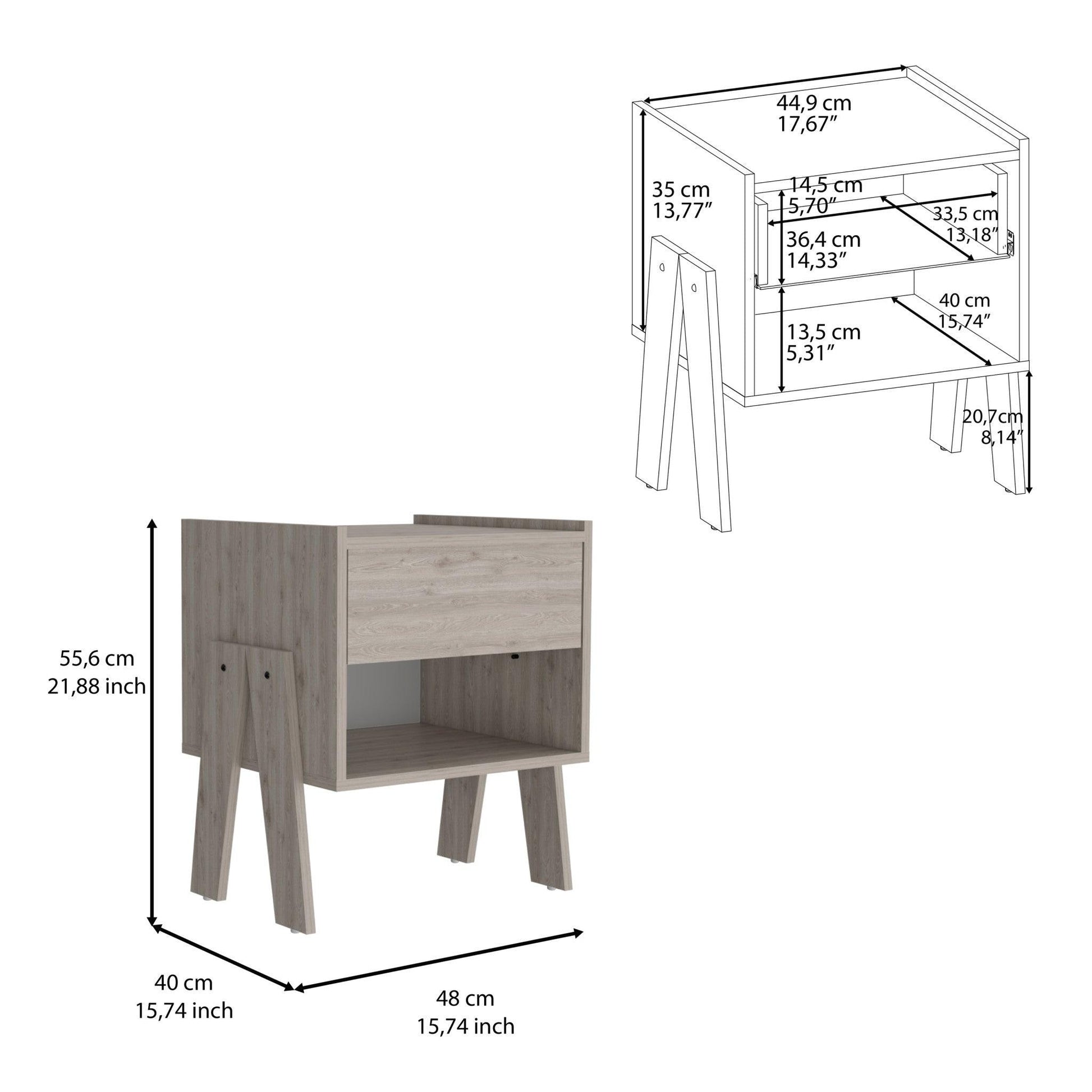 22" Gray One Drawer Faux Wood Nightstand - FurniFindUSA