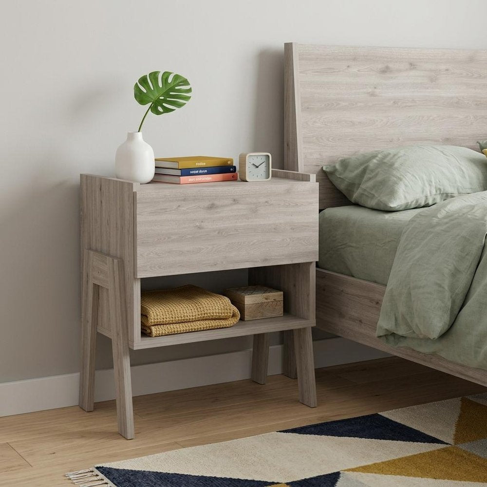 22" Gray Wood One Drawer Nightstand HomeRoots