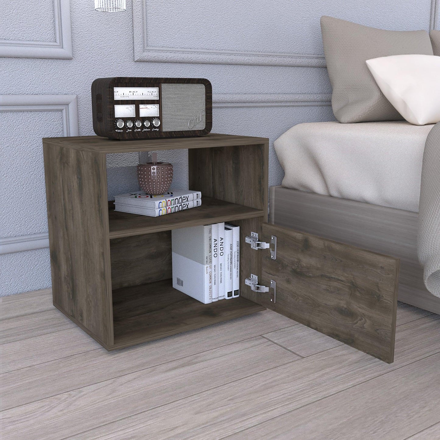 21" Brown Faux Wood Nightstand With Storage - FurniFindUSA