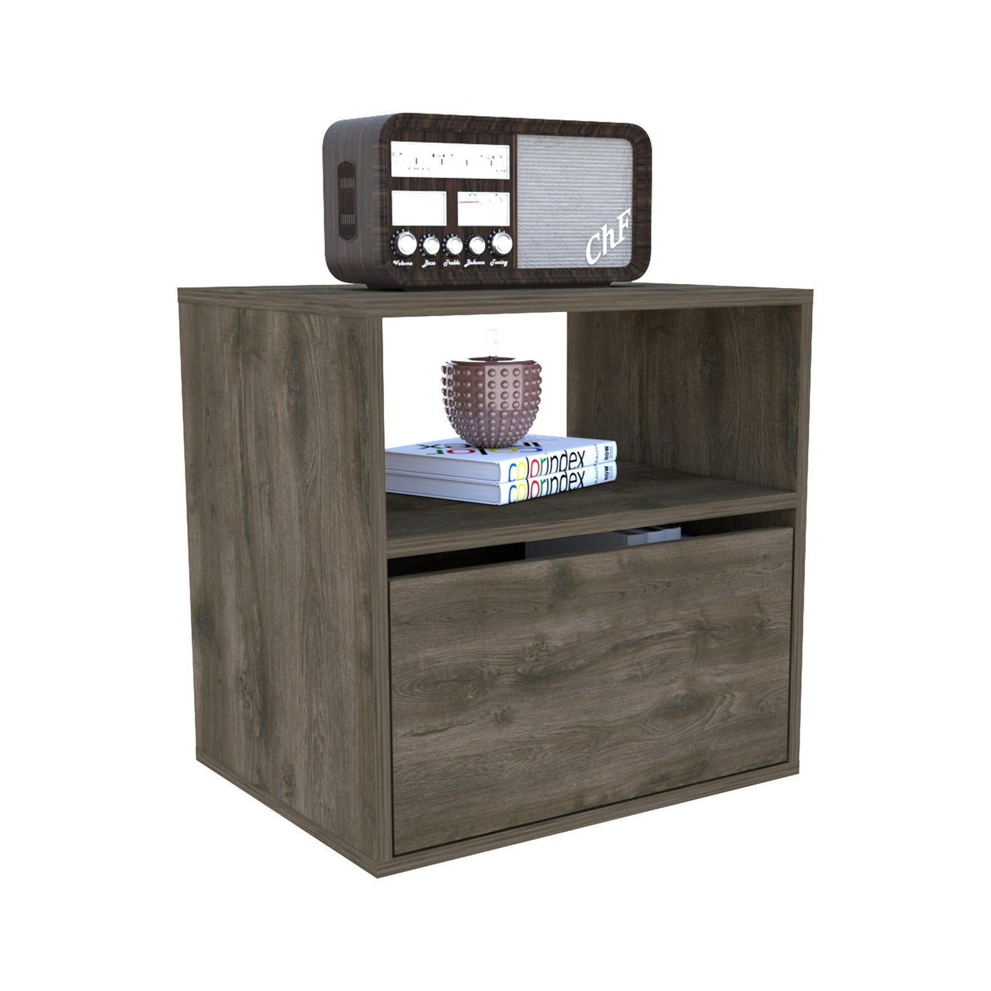 21" Brown Faux Wood Nightstand With Storage - FurniFindUSA