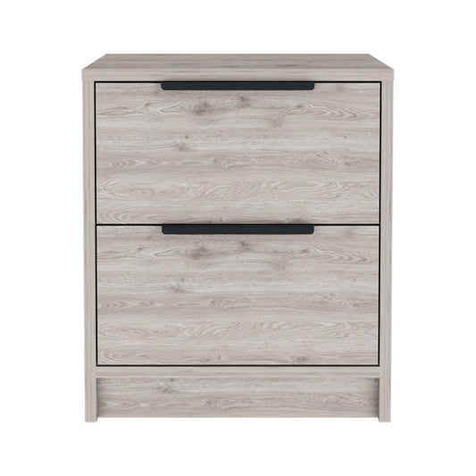 19" Gray Two Drawer Faux Wood Nightstand - FurniFindUSA