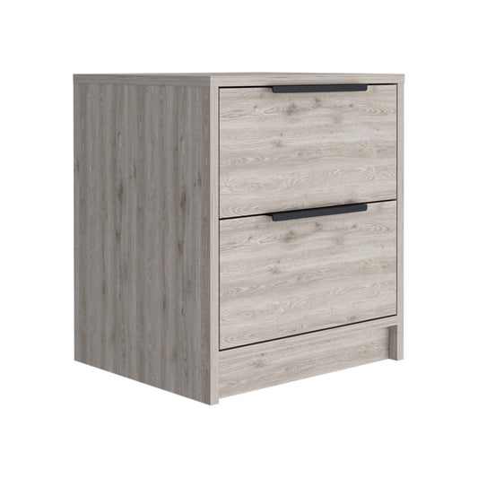 19" Gray Wood Two Drawer Nightstand