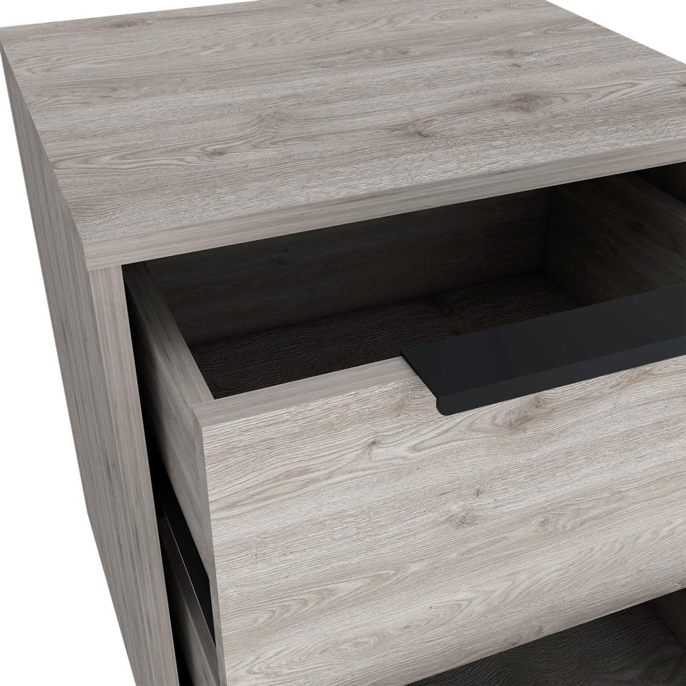 19" Gray Wood Two Drawer Nightstand HomeRoots