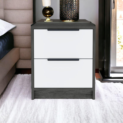 19" Gray Two Drawer Faux Wood Nightstand - FurniFindUSA