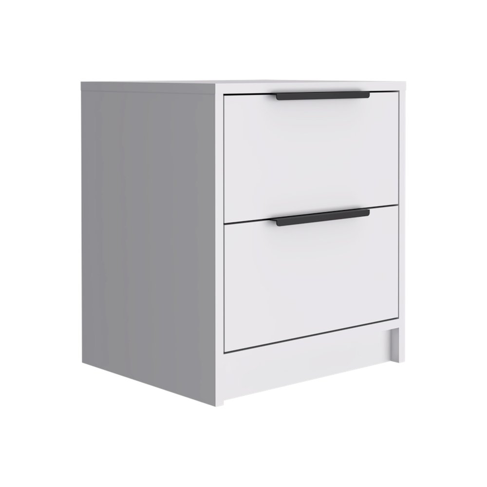 19" White Wood Two Drawer Nightstand HomeRoots