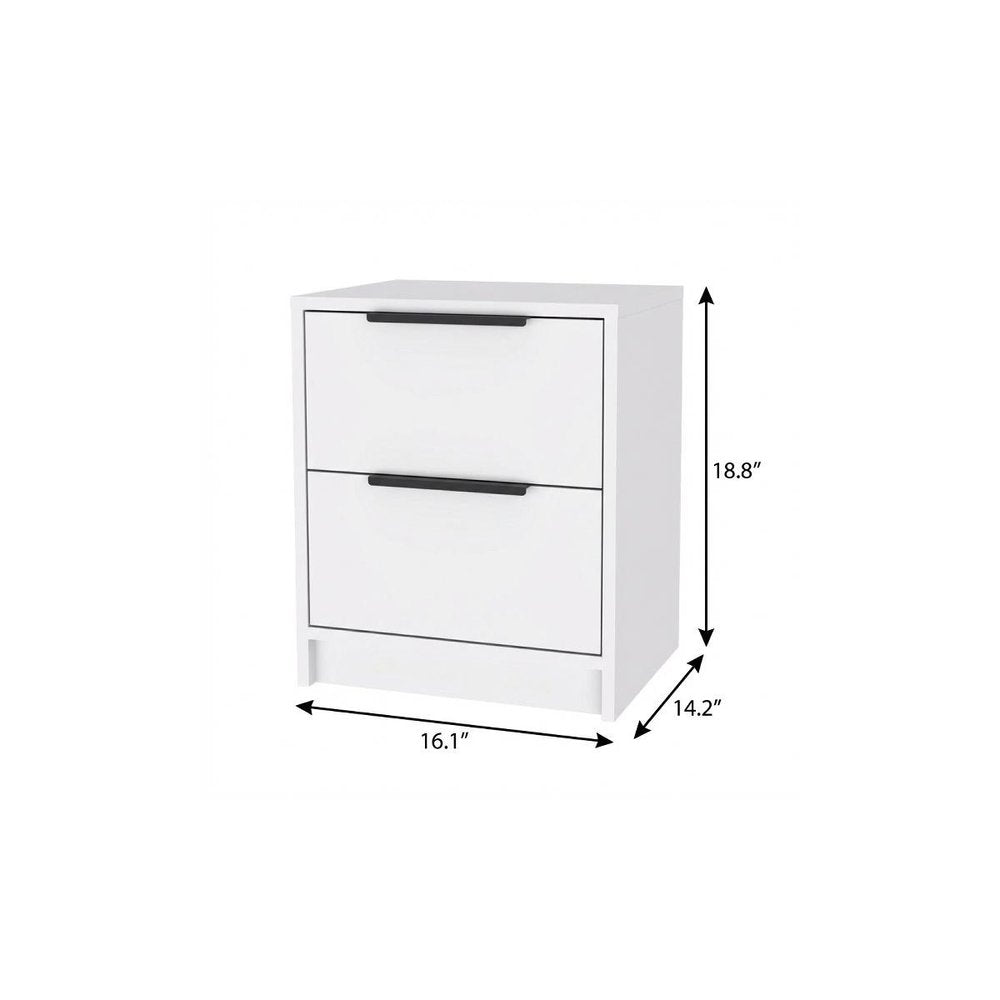 19" White Wood Two Drawer Nightstand HomeRoots