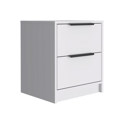 19" White Two Drawer Faux Wood Nightstand - FurniFindUSA