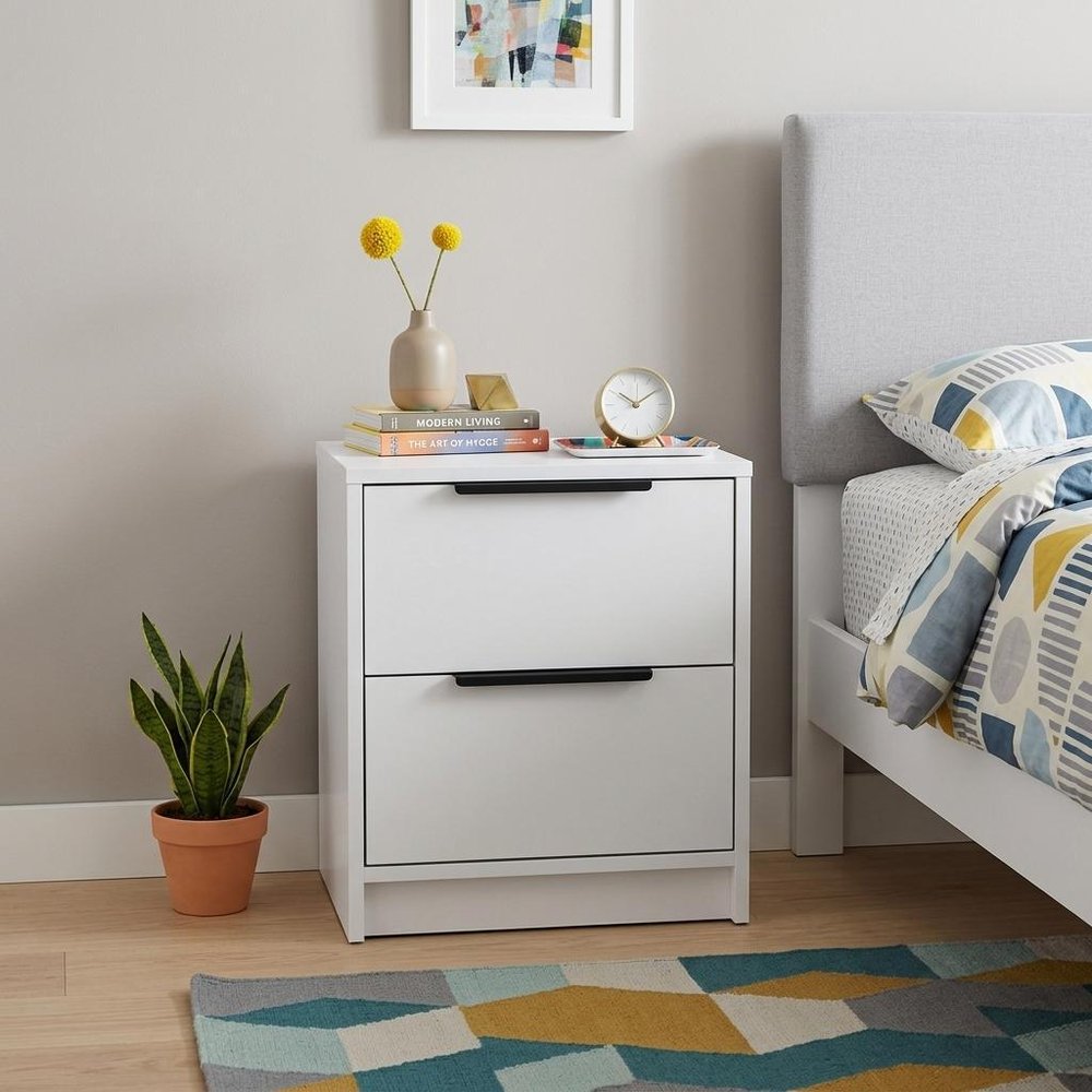 19" White Wood Two Drawer Nightstand HomeRoots